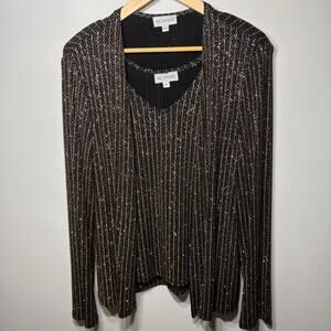 VTG Metaphor 2 Pc Tank Jacket Set Black Gold Glitter Striped Knit Evening XL